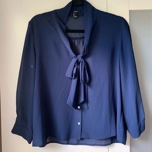 Navy sheer top with tie